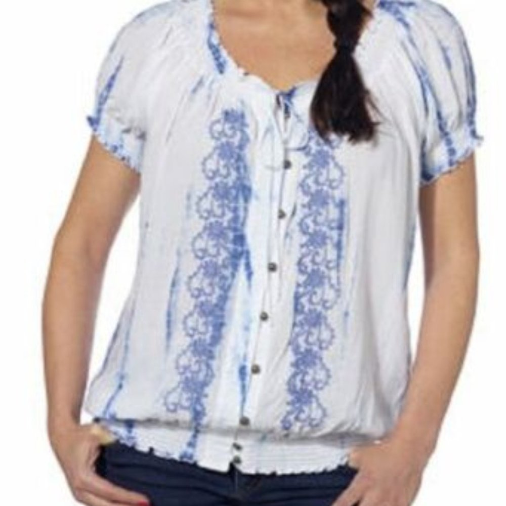 Fever Short Sleeve Peasant Bohemian Top Shirt
